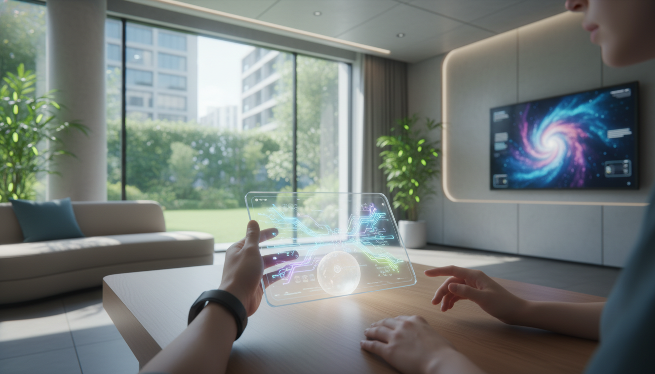 Inteligência Artificial Está Mudando a Psicologia 6 A futuristic therapy session with a therapist using a tablet displaying AI-generated insights