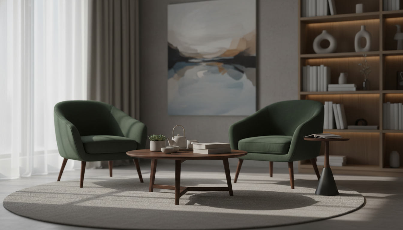 resistência ao tratamento — A therapist and client in a modern office, engaging in a thoughtful conversation, natural lighting, professional photography style