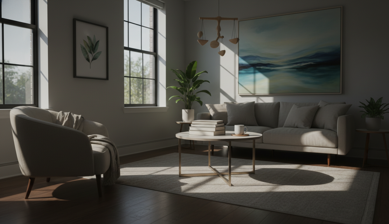 psicologia positiva — A therapist in a modern office setting, discussing positive psychology with a patient, natural lighting, professional style
