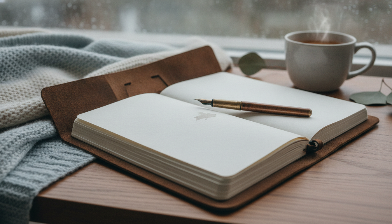 Resiliência Emocional: Desenvolvendo Força Interior com Psicologia Positiva 5 An individual writing in a gratitude journal at a cozy home desk, with warm lighting and a sense of tranquility