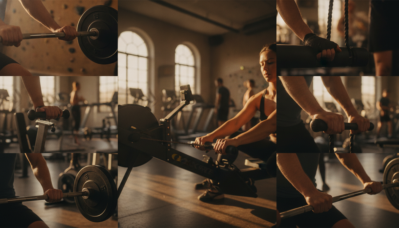 Exercícios Físicos e Saúde Mental: Uma Conexão Essencial 6 An indoor gym scene with people using various fitness equipment, emphasizing the variety of exercise options available