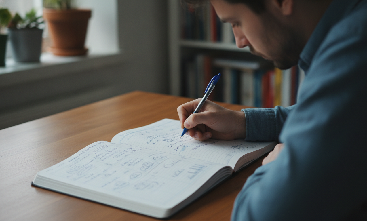 Terapia Cognitivo-Comportamental: Mitos e Verdades que Você Precisa Saber 5 A close-up of a CBT workbook with notes written by a patient, highlighting a practical approach to therapy