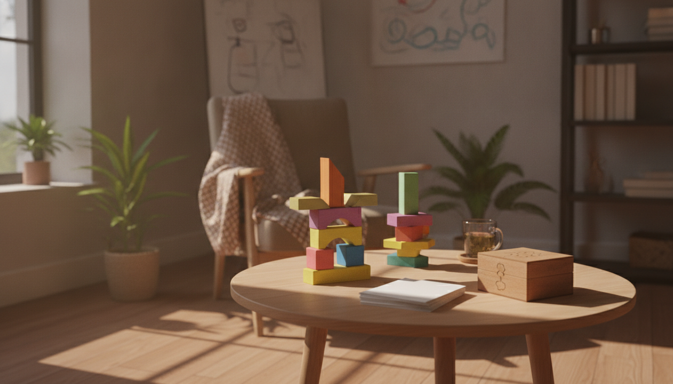 Terapia TDA: Como Ela Pode Transformar a Vida do Seu Filho 6 A therapist and a child working together on a cognitive exercise, warm and supportive atmosphere