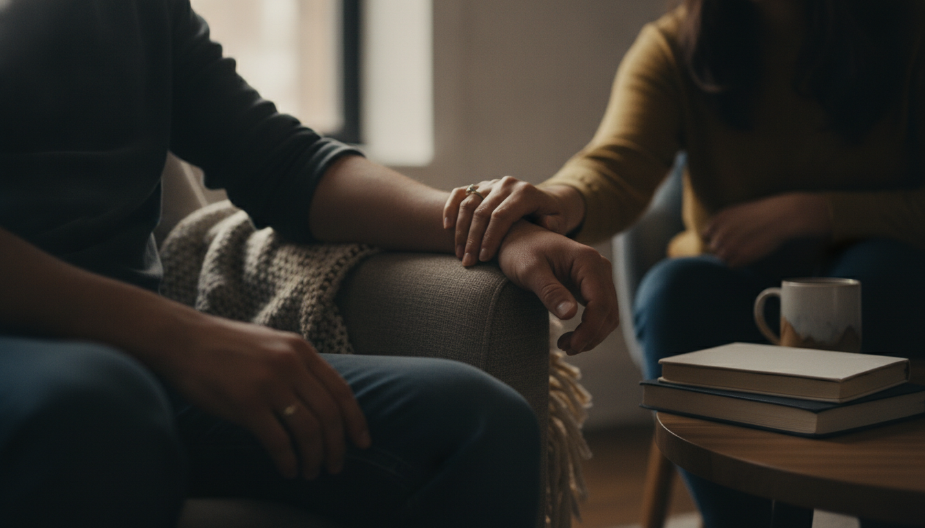 Transtorno de Humor: Abordagens Modernas e Eficazes 3 transtorno de humor — A modern therapy session with a patient and therapist in a calming, professional office setting, natural lighting, professional photography style